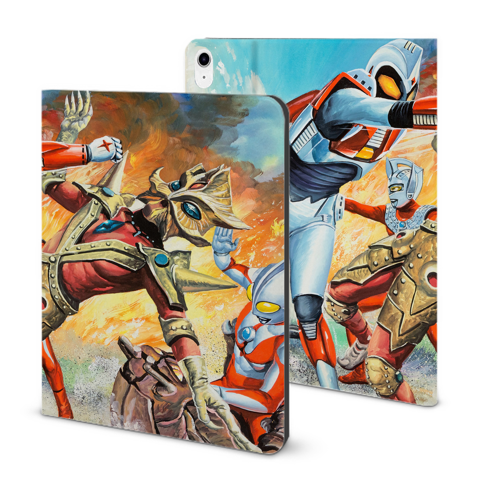 （画像用） ウルトラマン Ultraman IPad ケース ブック型 PUレザー TPU 耐衝撃 軽量 薄型 ペン収納なし 全面保護 IPad 各モデル対応